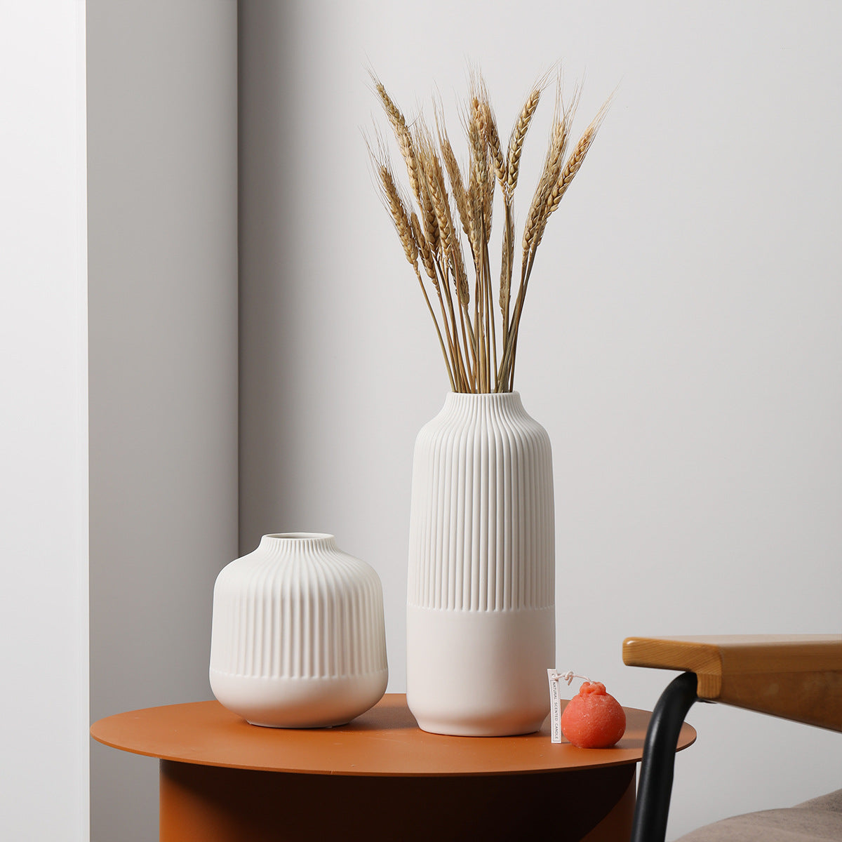 Mid Lined White Duo Ceramic Vase Set