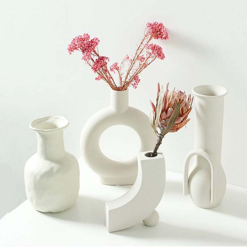 Nordic Abstract White Ceramic Vase, Minimalist Modern Flower Vase Collection