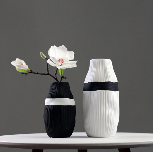 Set of 2 Modern Black and White Ceramic Vase Pair