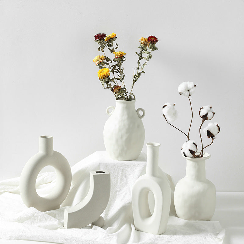 Nordic Abstract White Ceramic Vase, Minimalist Modern Flower Vase Collection