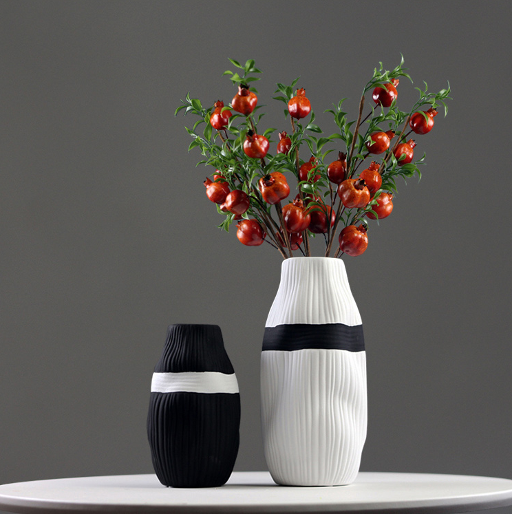 Set of 2 Modern Black and White Ceramic Vase Pair