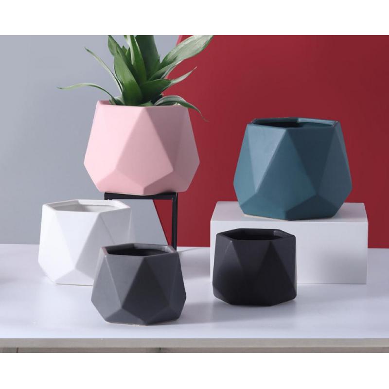 Geometric Abstract Minimalist Ceramic Vase Planter, Modern Flower Indoor Outdoor Pot, Morandi Colours