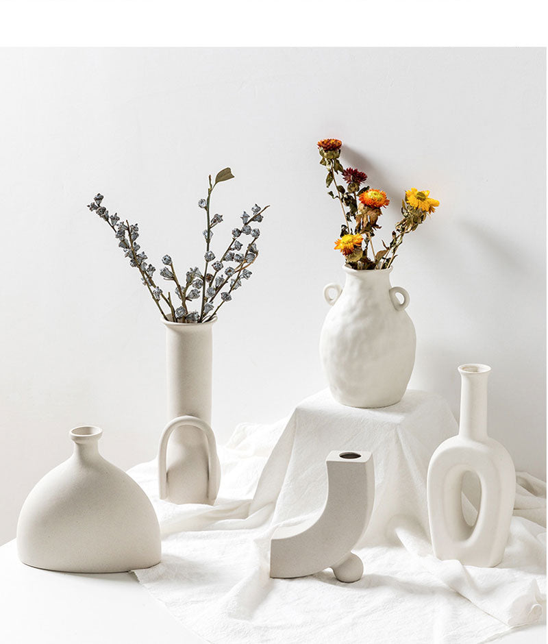 Nordic Abstract White Ceramic Vase, Minimalist Modern Flower Vase Collection