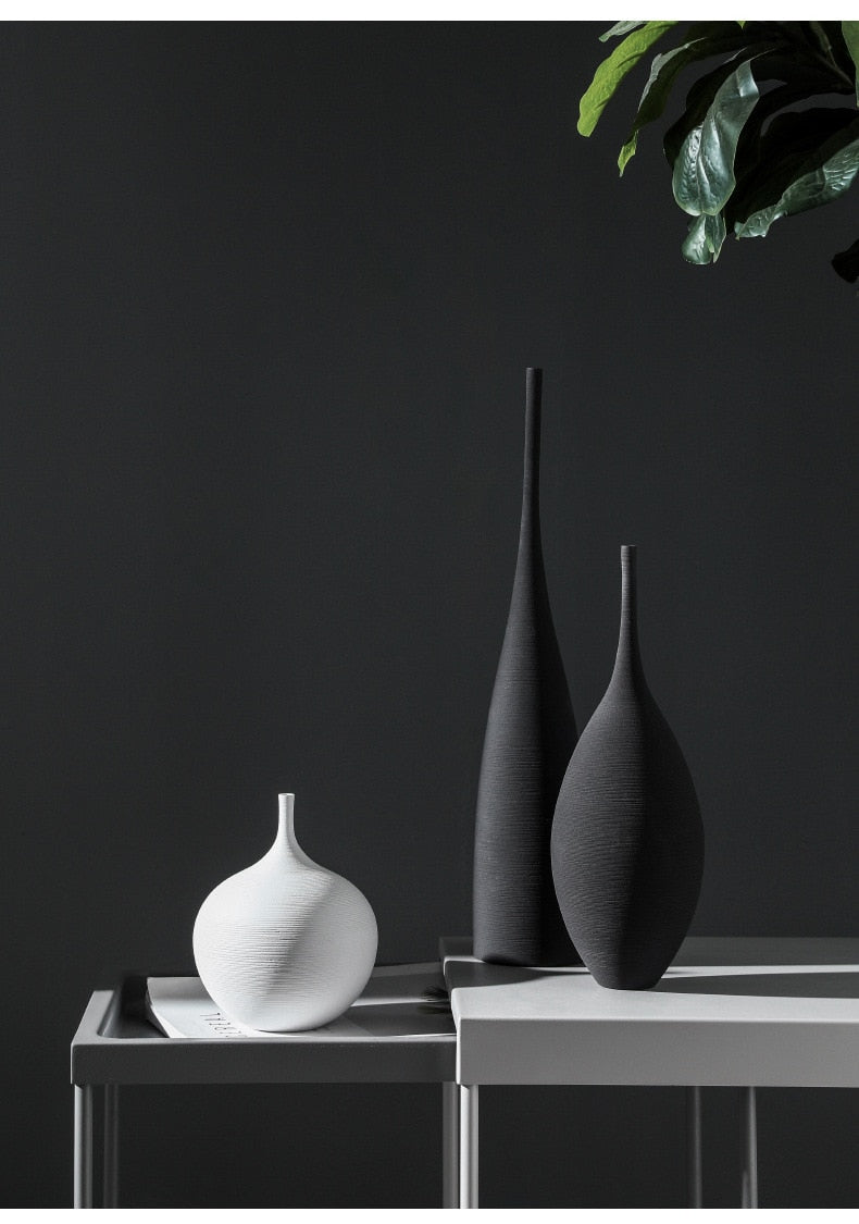 Modern Black and White Handmade Ceramic Vase Collection, Sleek Minimalist Décor Centerpiece