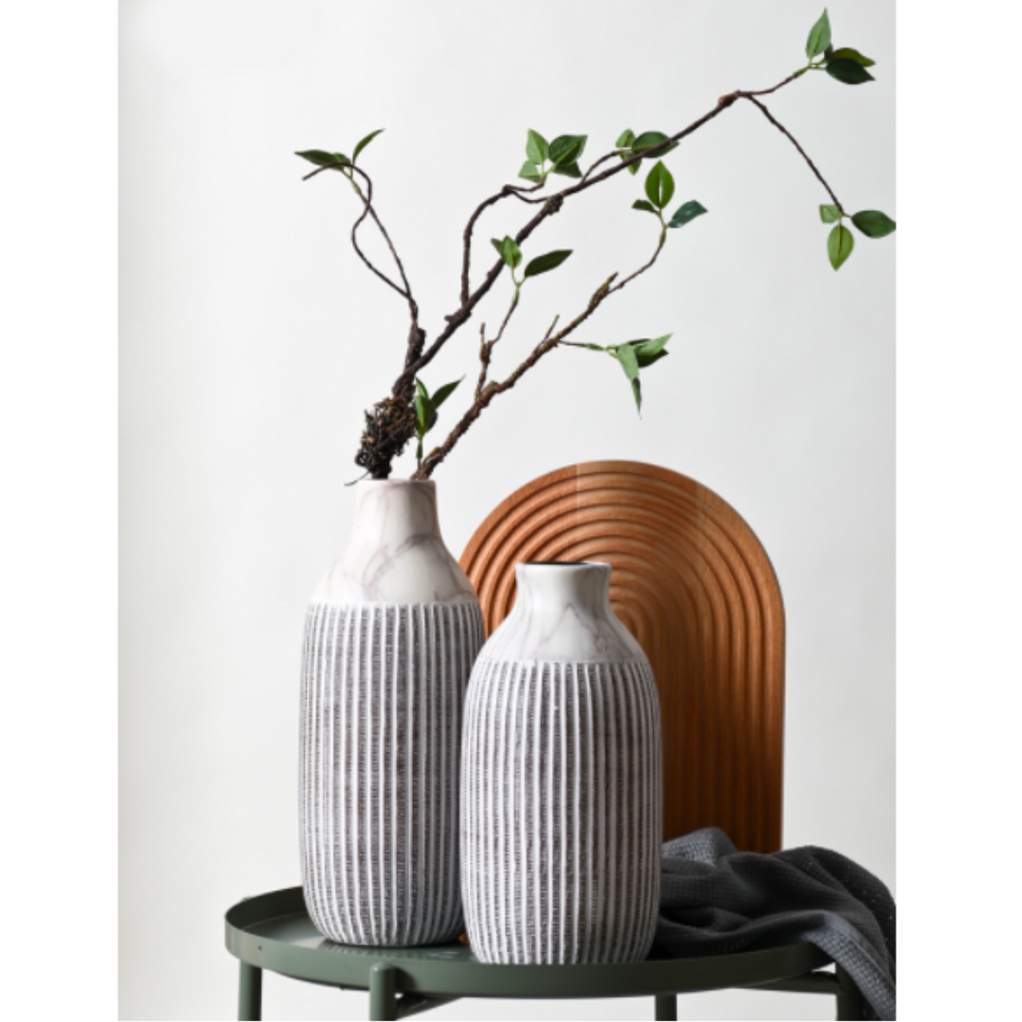 Modern Marbled Striped White Ceramic Vase Collection