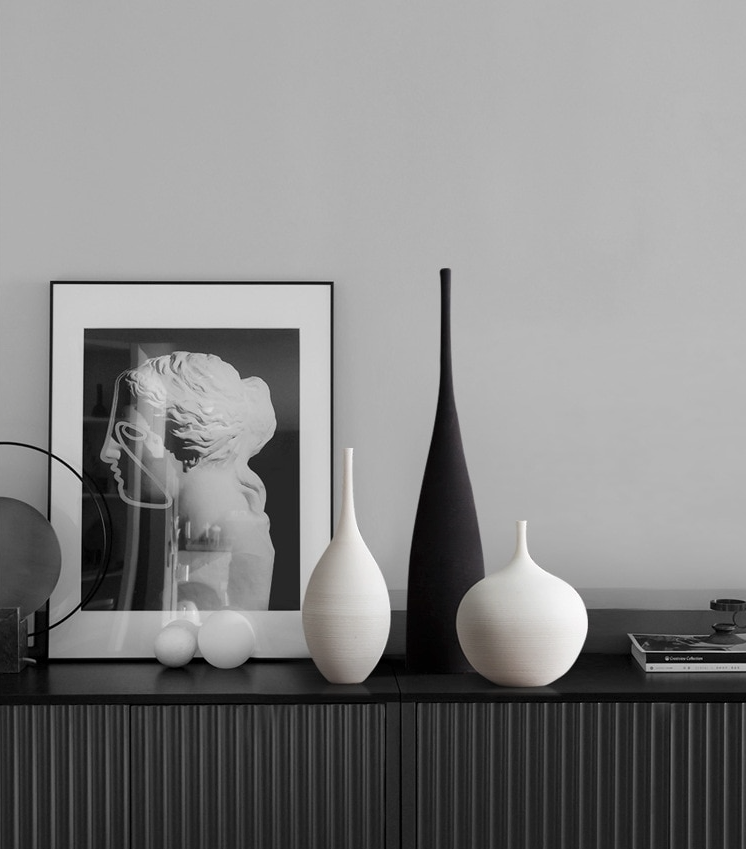 Modern Black and White Handmade Ceramic Vase Collection, Sleek Minimalist Décor Centerpiece