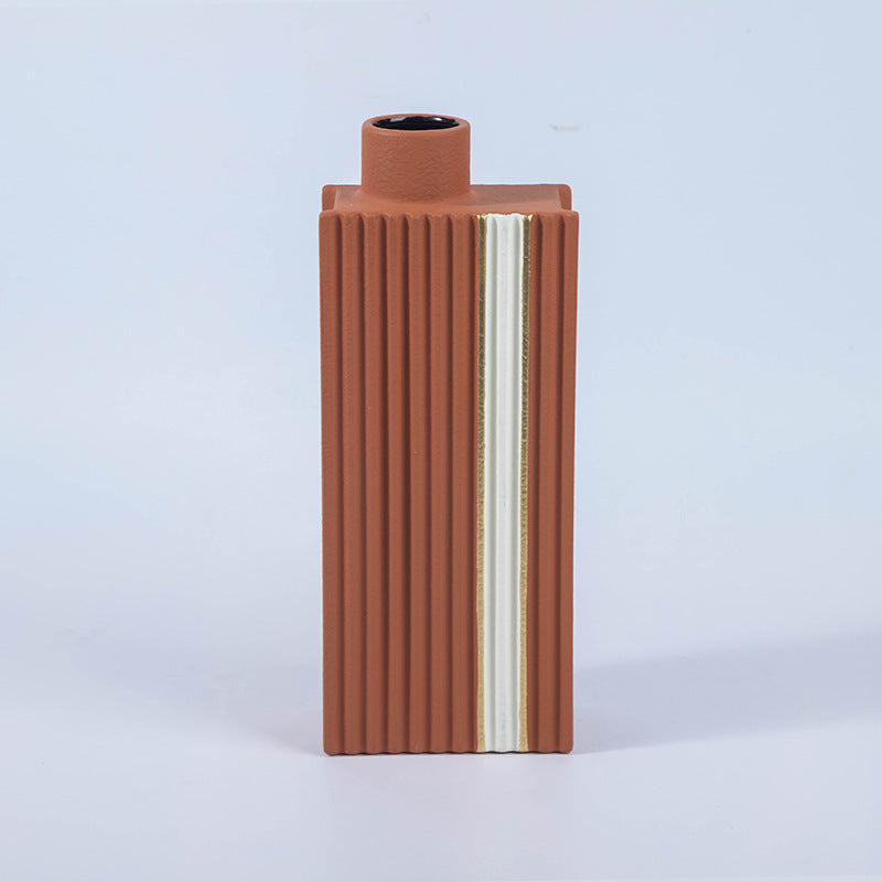 Pinstriped Square Minimalist Ceramic Vase Collection