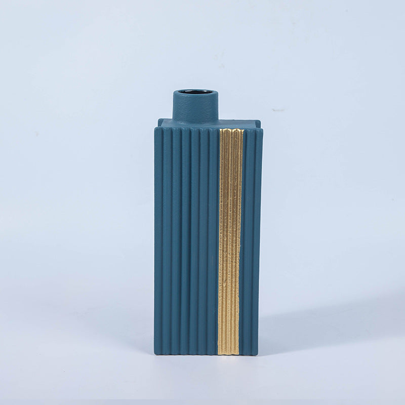 Pinstriped Square Minimalist Ceramic Vase Collection