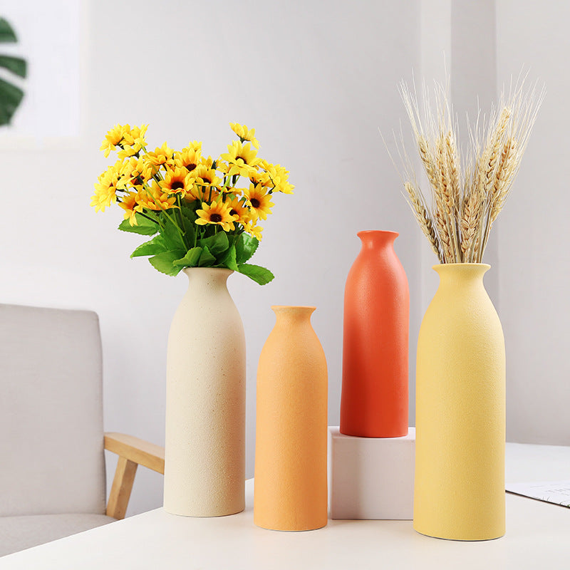 Frosted Peach Yellow Minimalize Ceramic Vase Collection