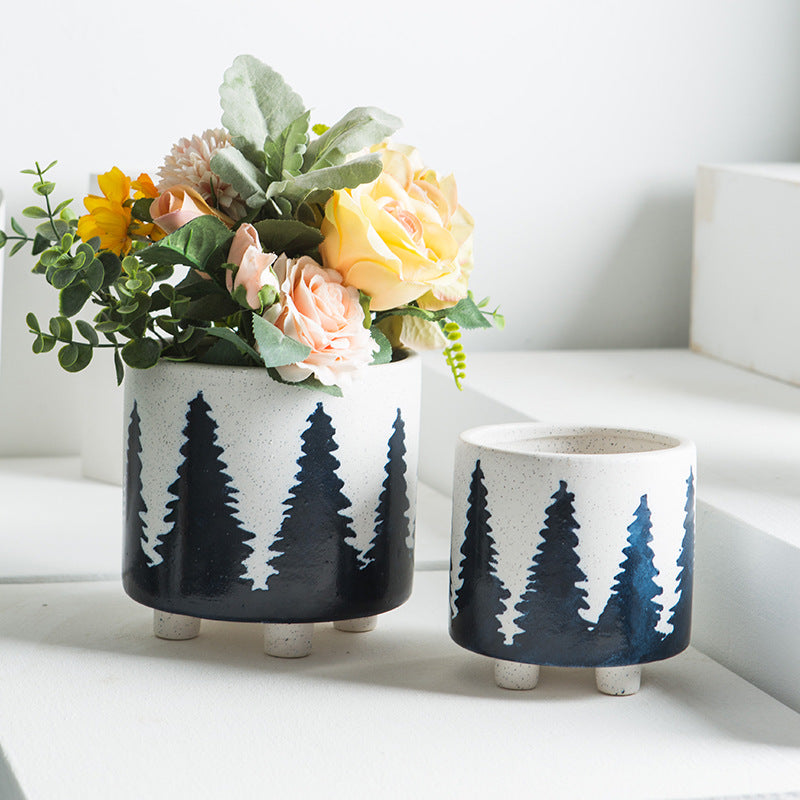 Blue Pine White Succulent Planter - Ceramic Succulent Planter Pot