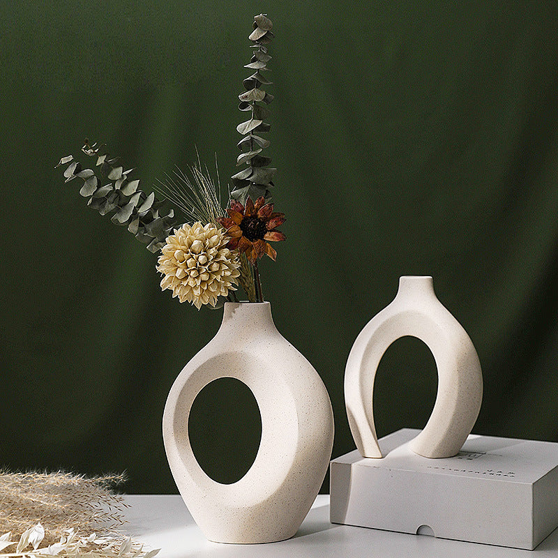 Intertwined Minimalist Ceramic Vase Set of 2 - White Ceramic Vase Set for Flowers