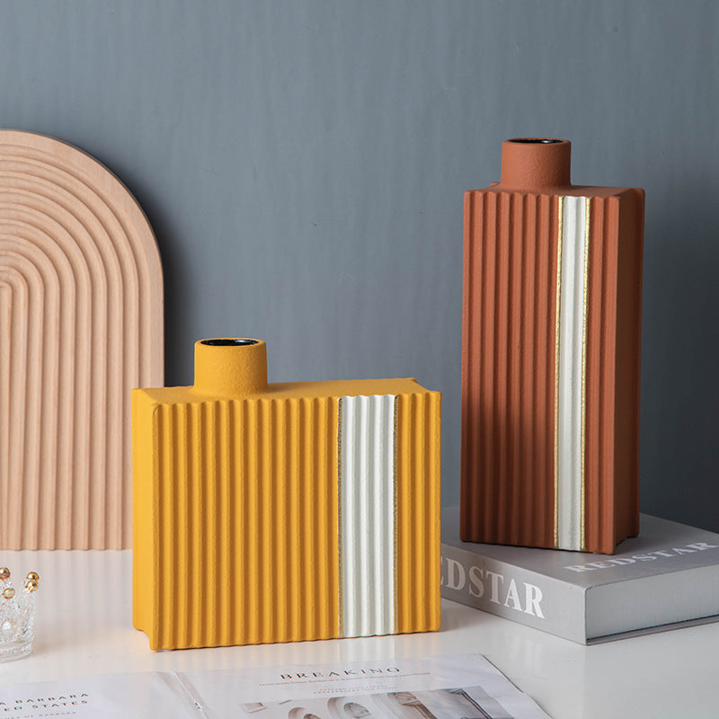 Pinstriped Square Minimalist Ceramic Vase Collection