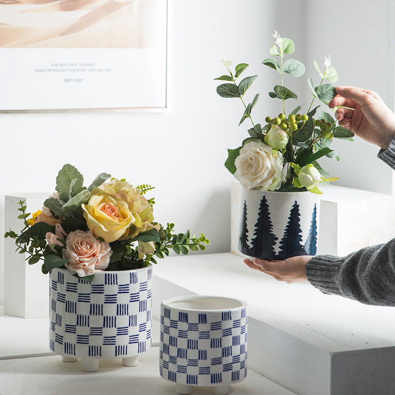 Blue Pine White Succulent Planter - Ceramic Succulent Planter Pot