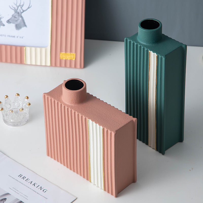 Pinstriped Square Minimalist Ceramic Vase Collection