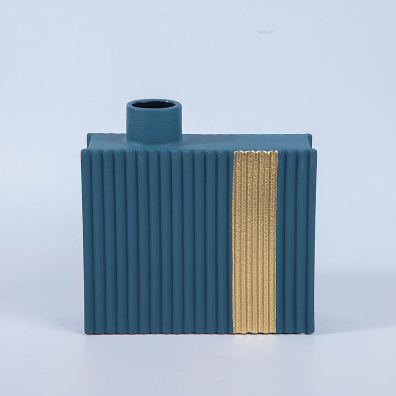 Pinstriped Square Minimalist Ceramic Vase Collection