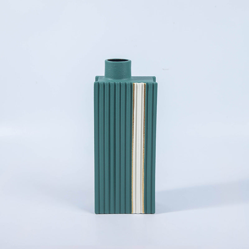 Pinstriped Square Minimalist Ceramic Vase Collection