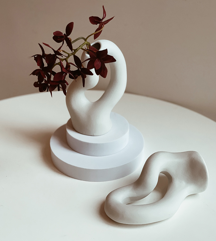 White Hollow Abstract Ceramic Vase - Minimalist White Vase for Flowers